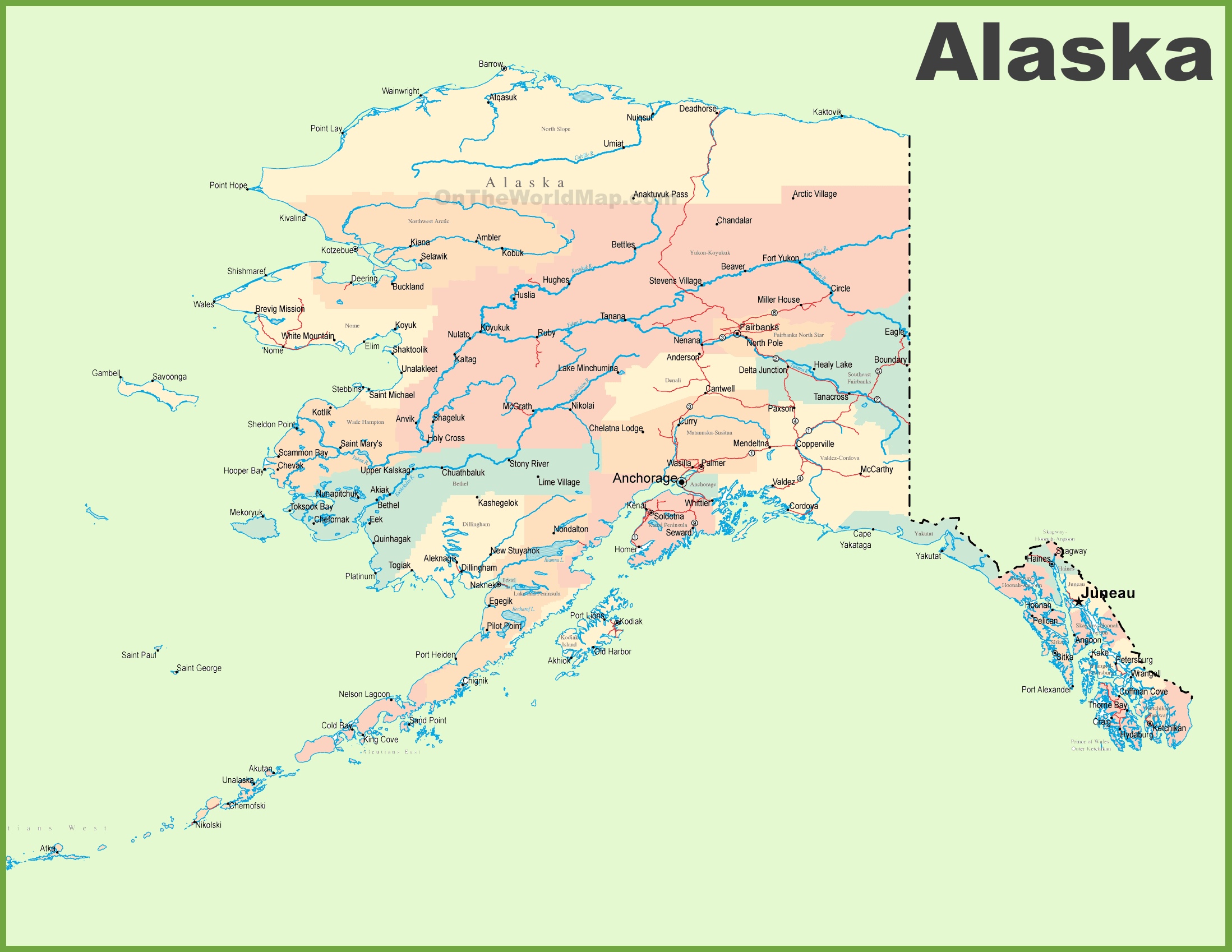 alaska state map with cities