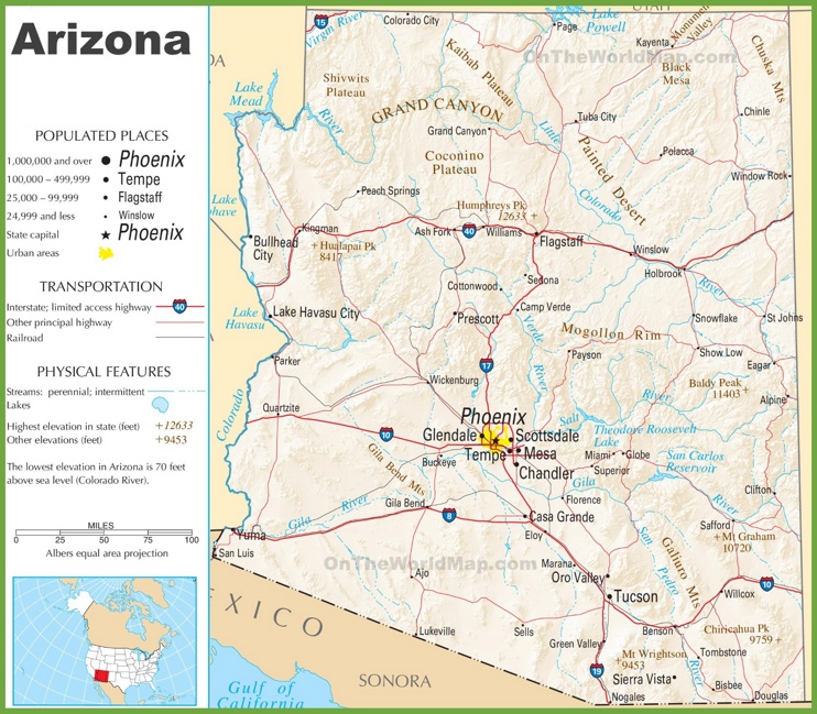 Arizona Interstate Map - Ontheworldmap.com