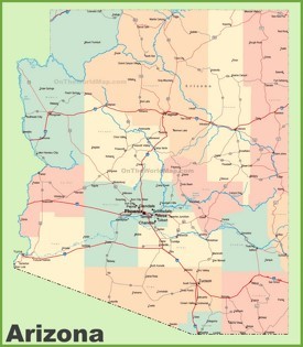 Arizona road map with cities and towns