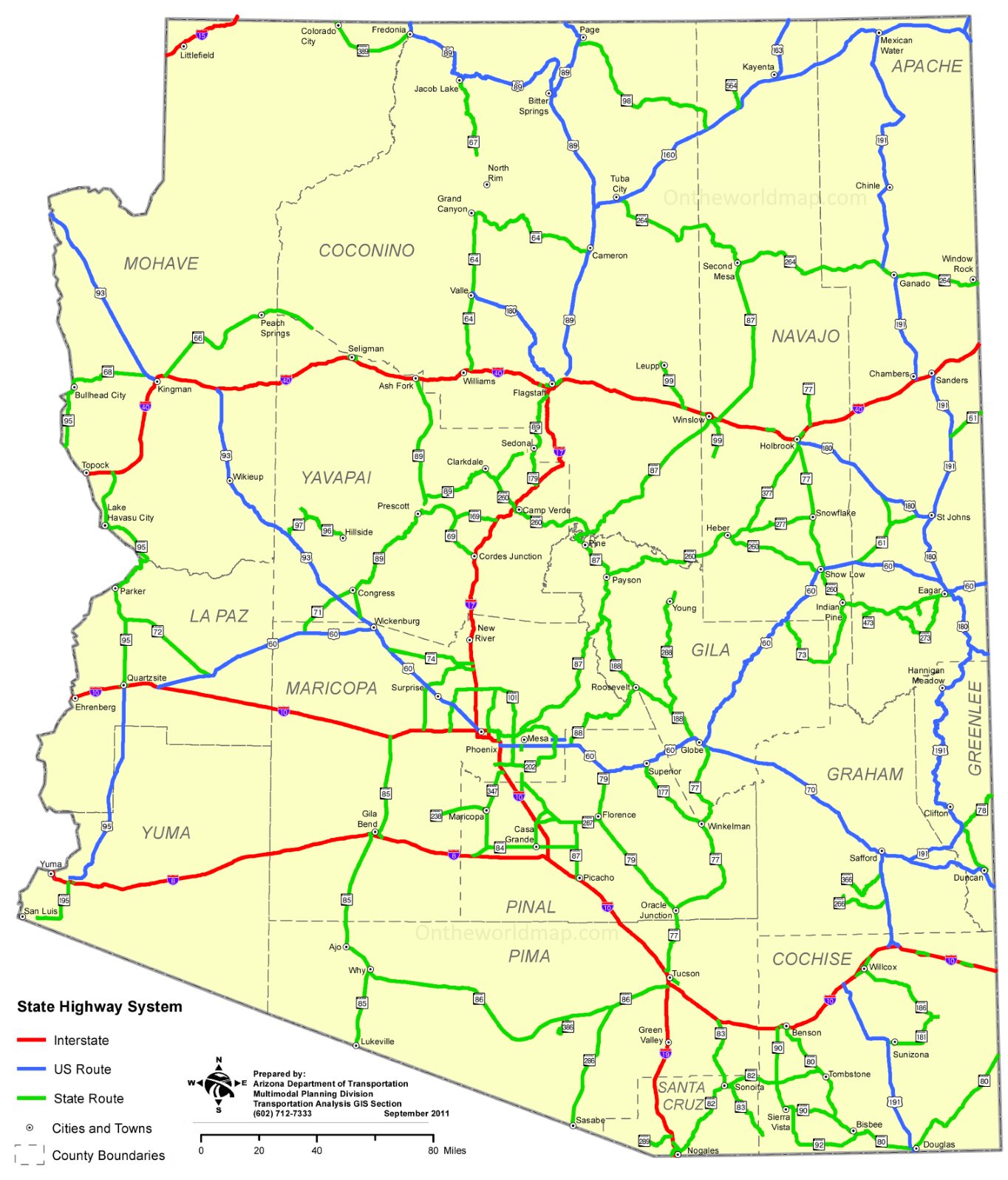 Large Detailed Administrative Map Of Arizona State With Roads Highways ...