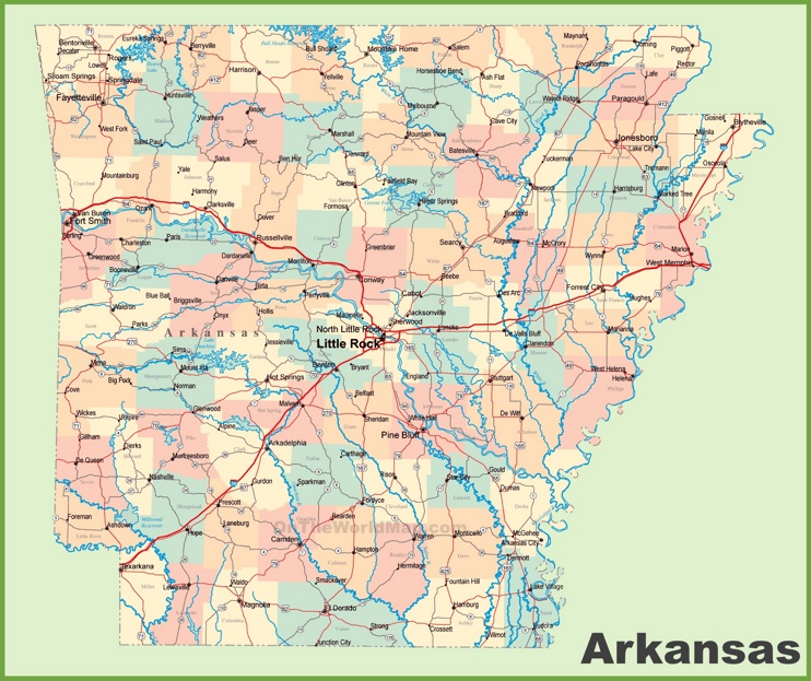 Arkansas Road Map Ontheworldmap Com   Arkansas Road Map Max 