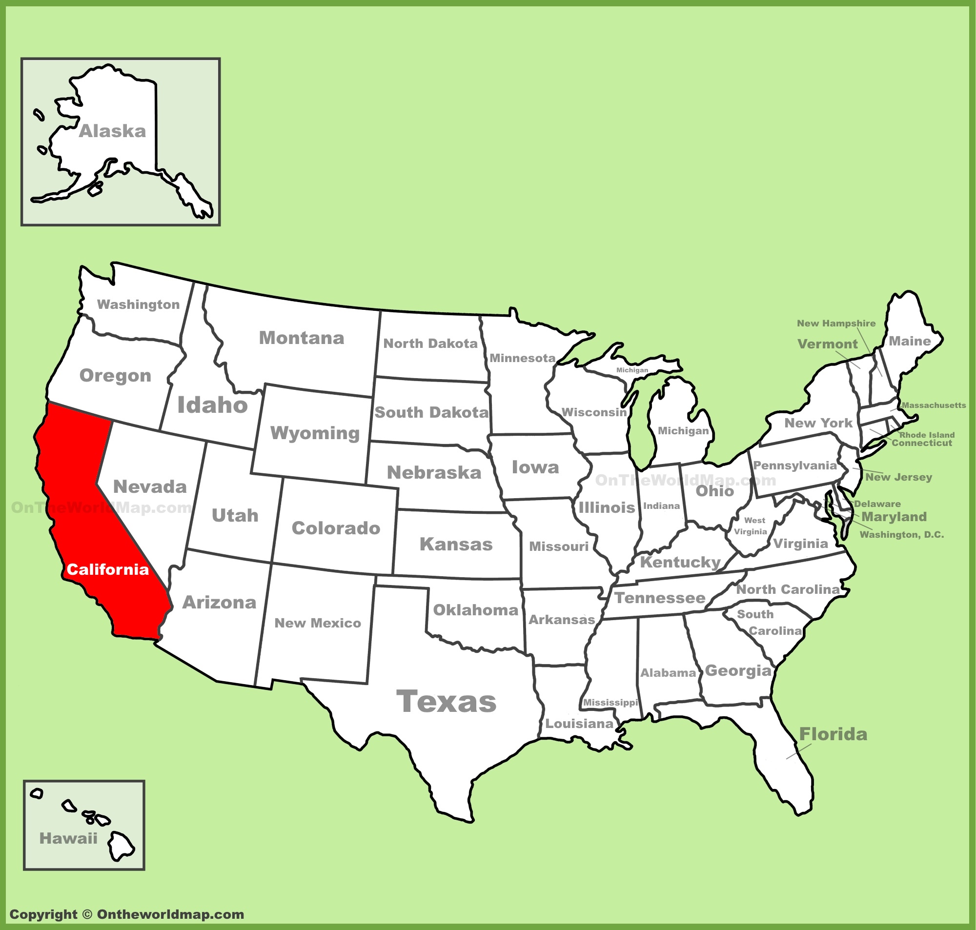 California location on the U.S. Map - Ontheworldmap.com