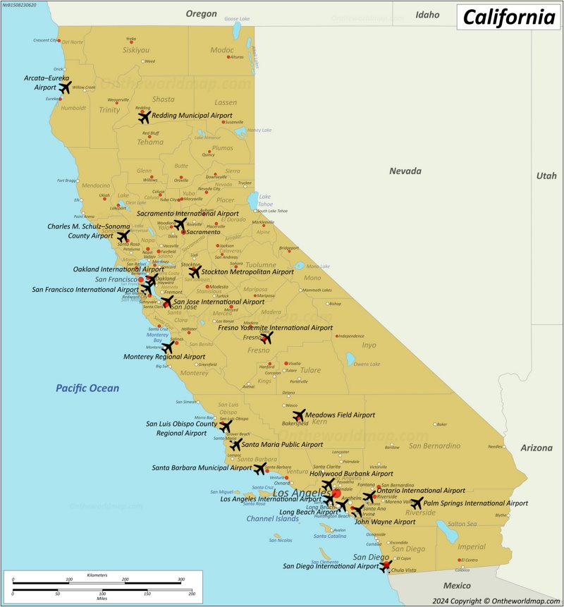 Map of Primary Airports in California