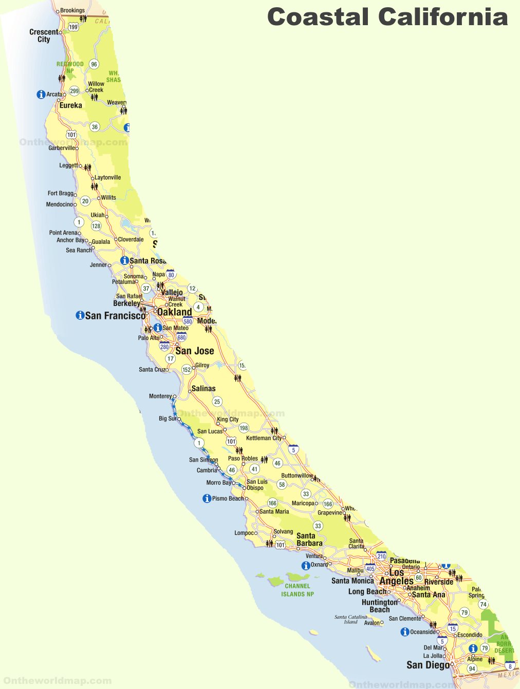 California Map Of Coastal Cities - Map of world