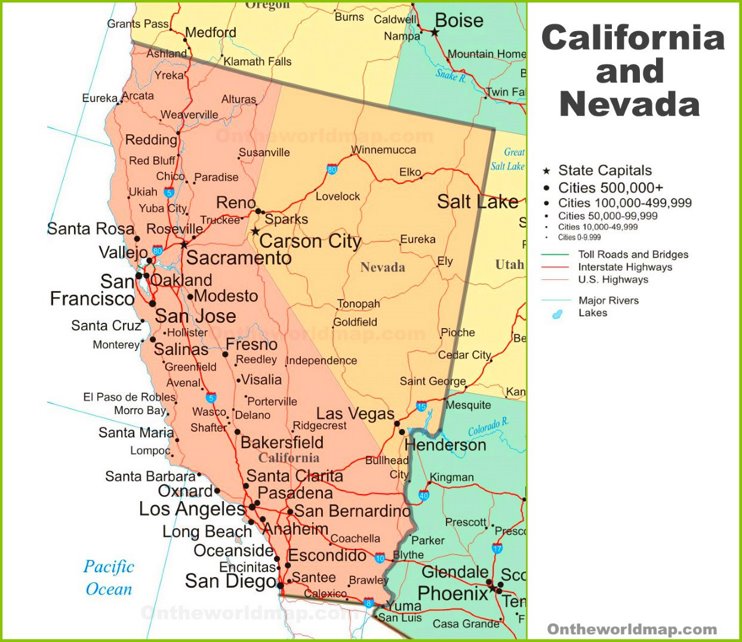 Map Of California And Nevada Max 