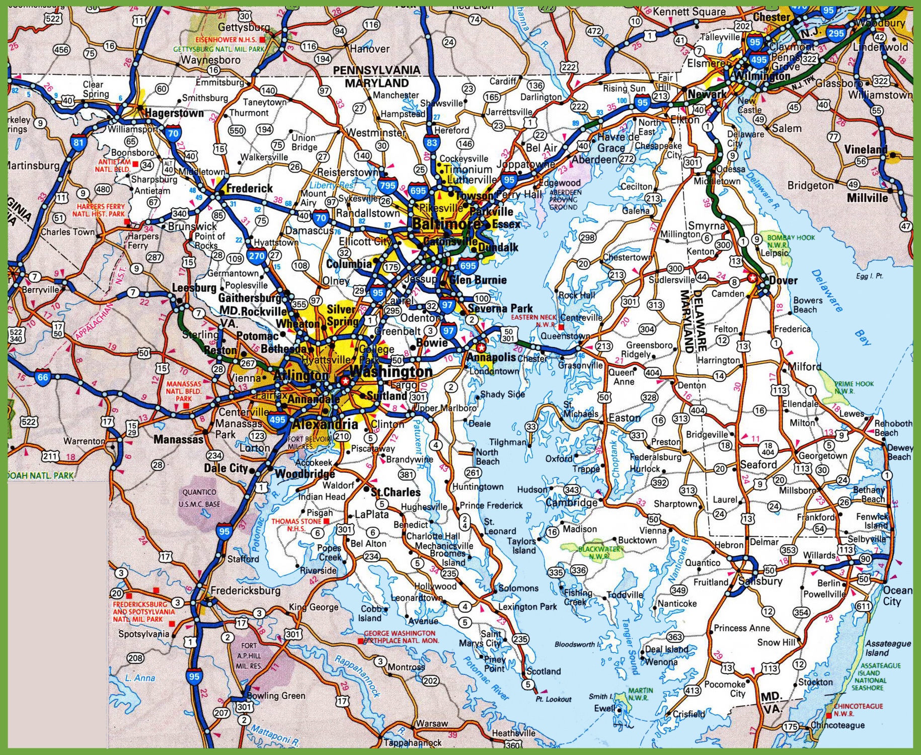 Road Map Of Delaware And Maryland Map Of Delaware And Maryland