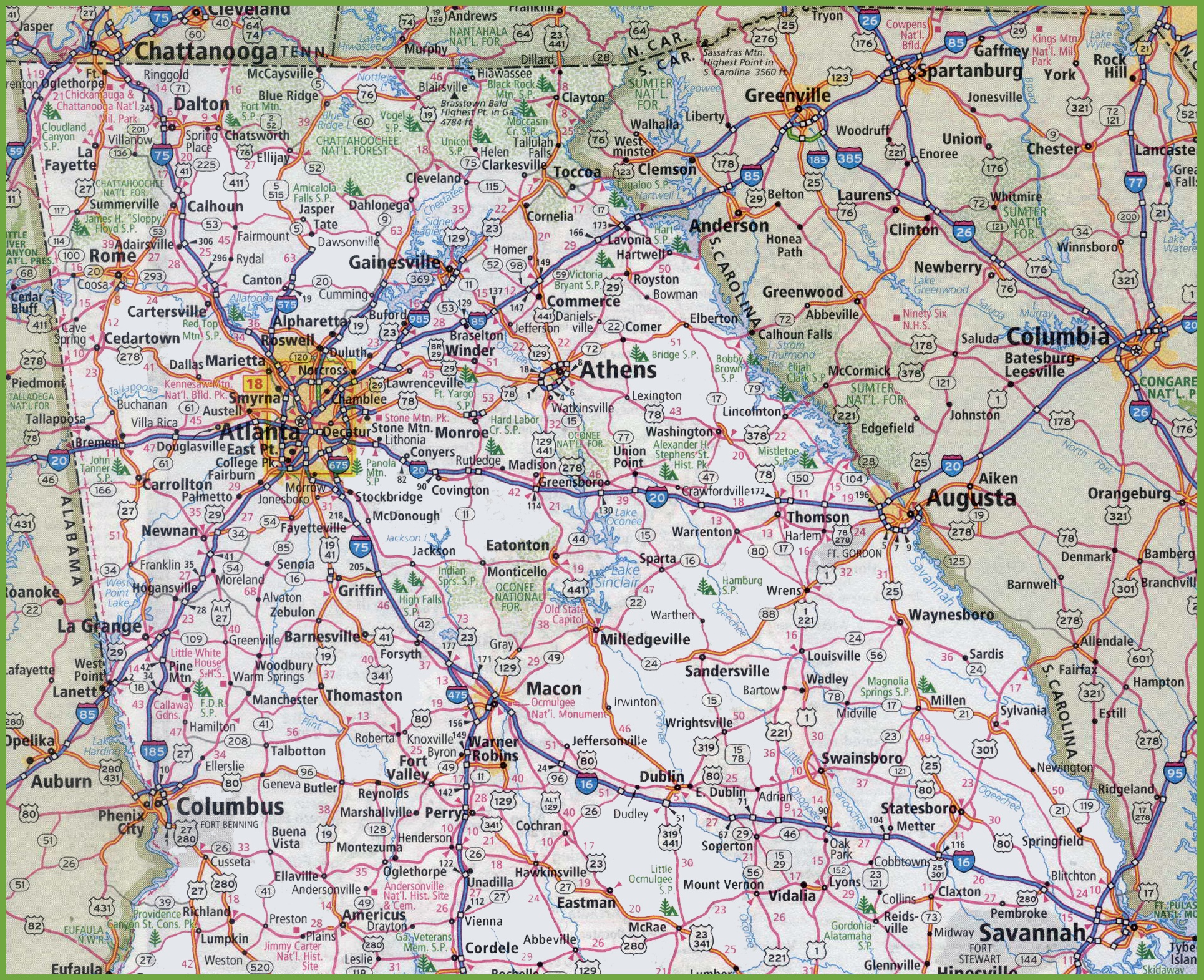 Map Of Ga And Nc Map Of Northern Georgia