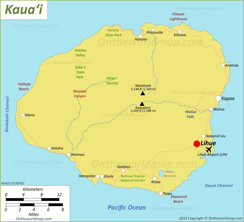 Kauai Map Hawaii USA Map of Kauaʻi Island