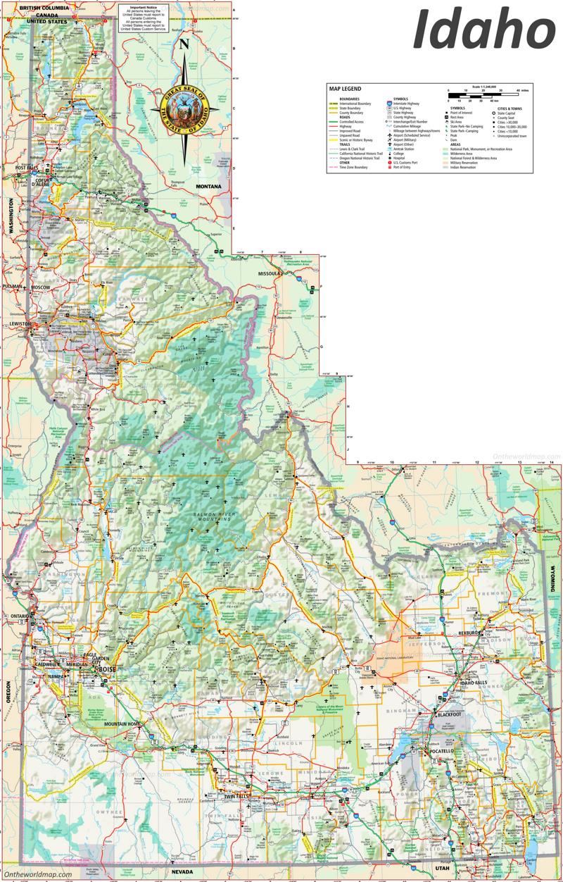 Large Detailed Map of Idaho