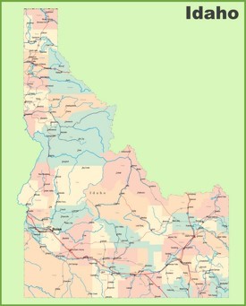 Road map of Idaho with cities and towns