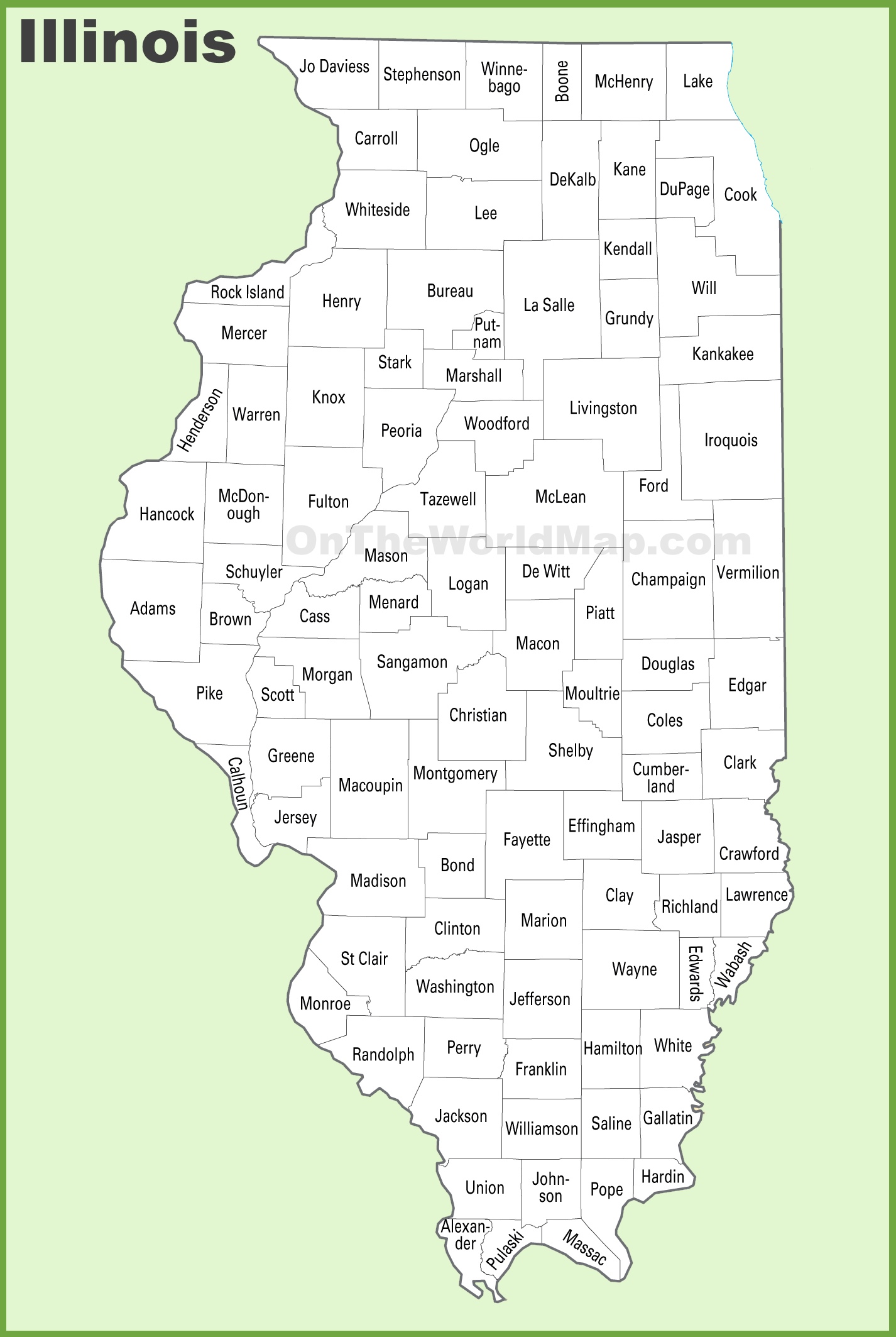 Illinois county map - Ontheworldmap.com