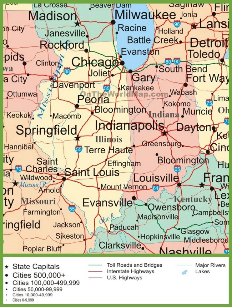 Map of Illinois and Indiana - Ontheworldmap.com