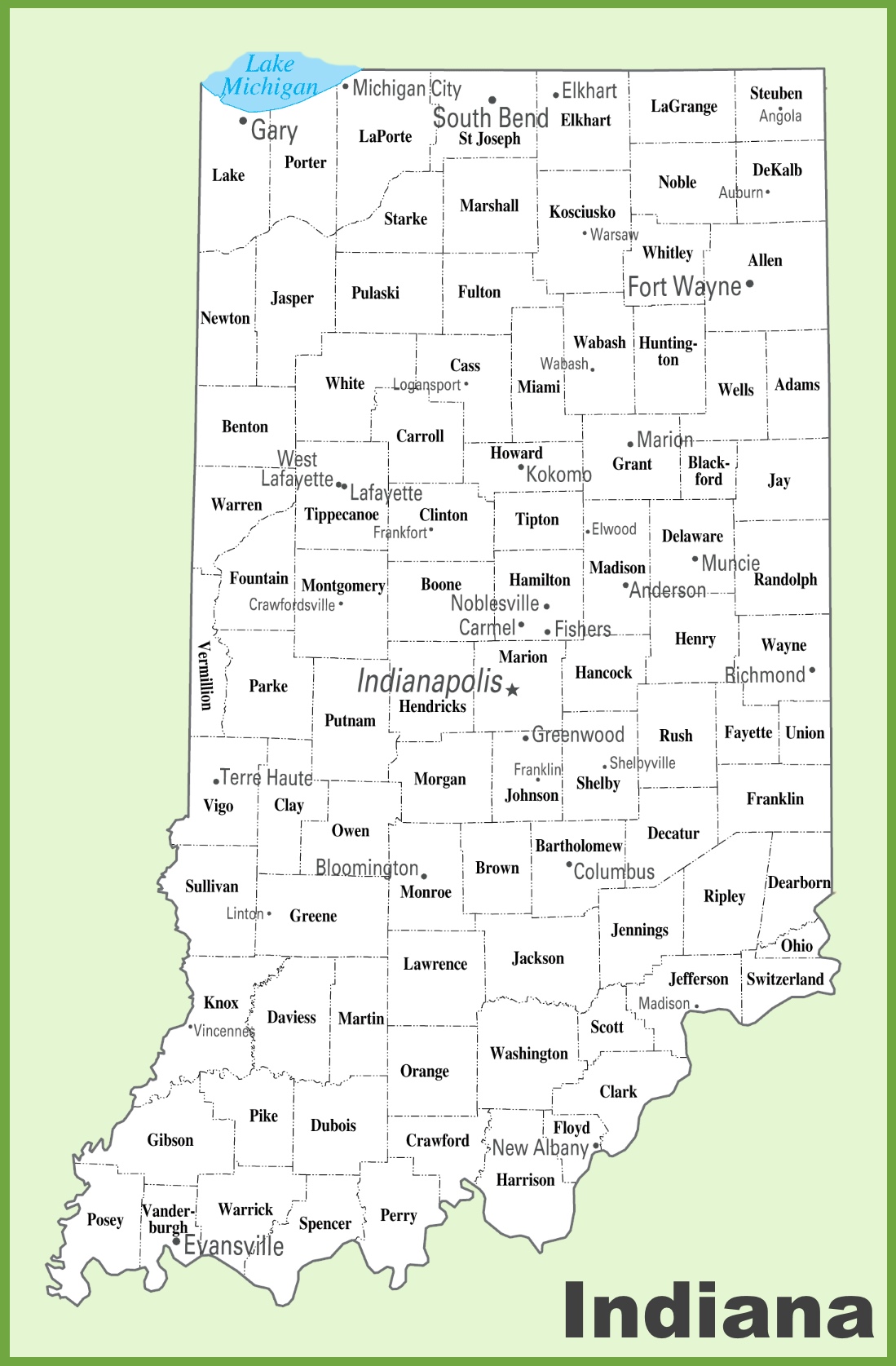 Indiana State Map With Cities And Counties Indiana County Map