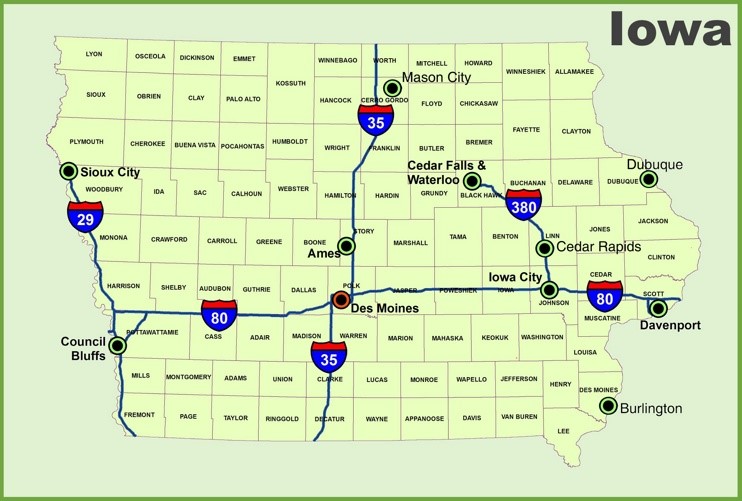 Iowa interstate highway map