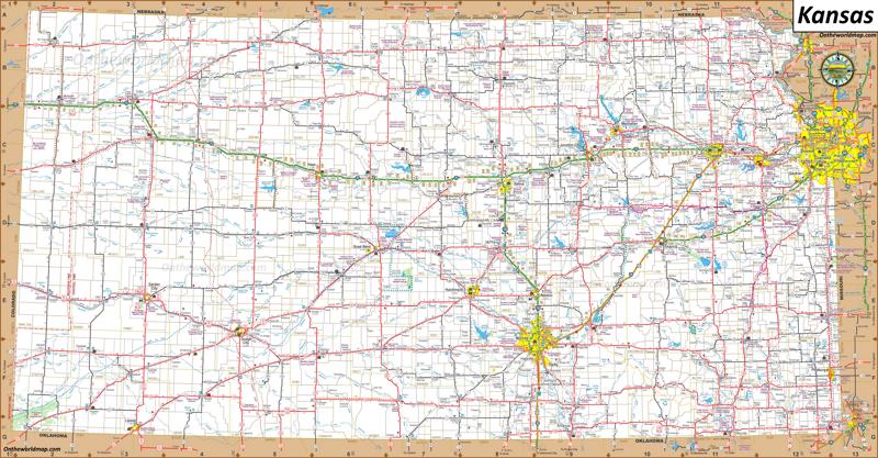 Large Detailed Map of Kansas With Cities and Towns