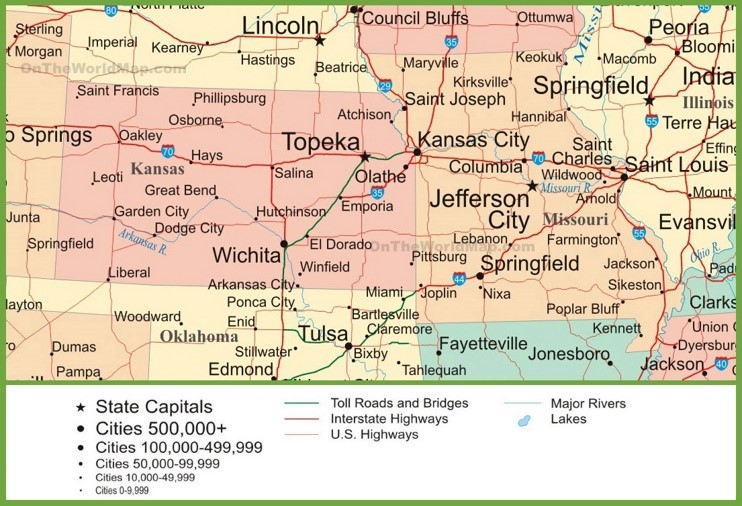 Map of Kansas and Missouri