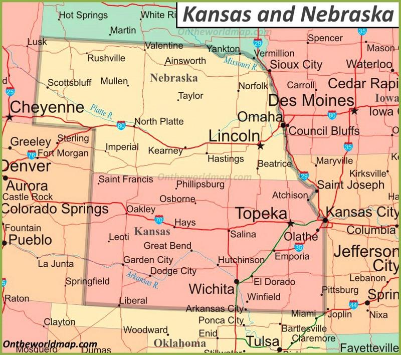 Map of Kansas and Nebraska