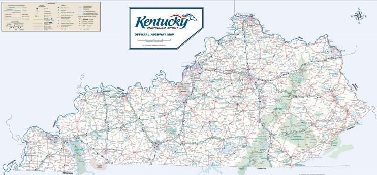 Large detailed road map of Kentucky