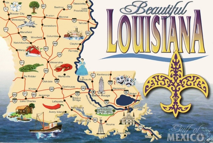 Pictorial travel map of Louisiana