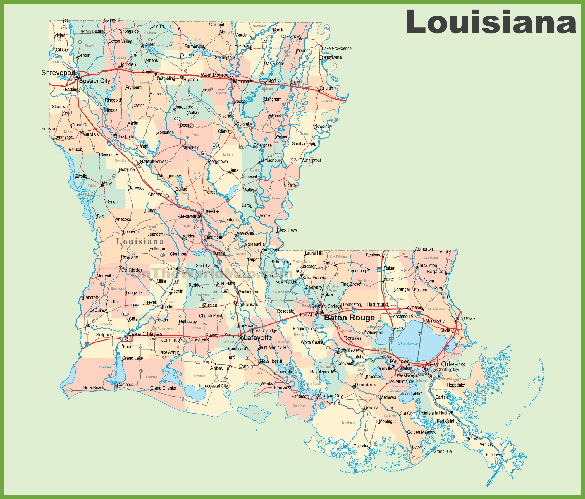 Road Map Of Louisiana With Cities
