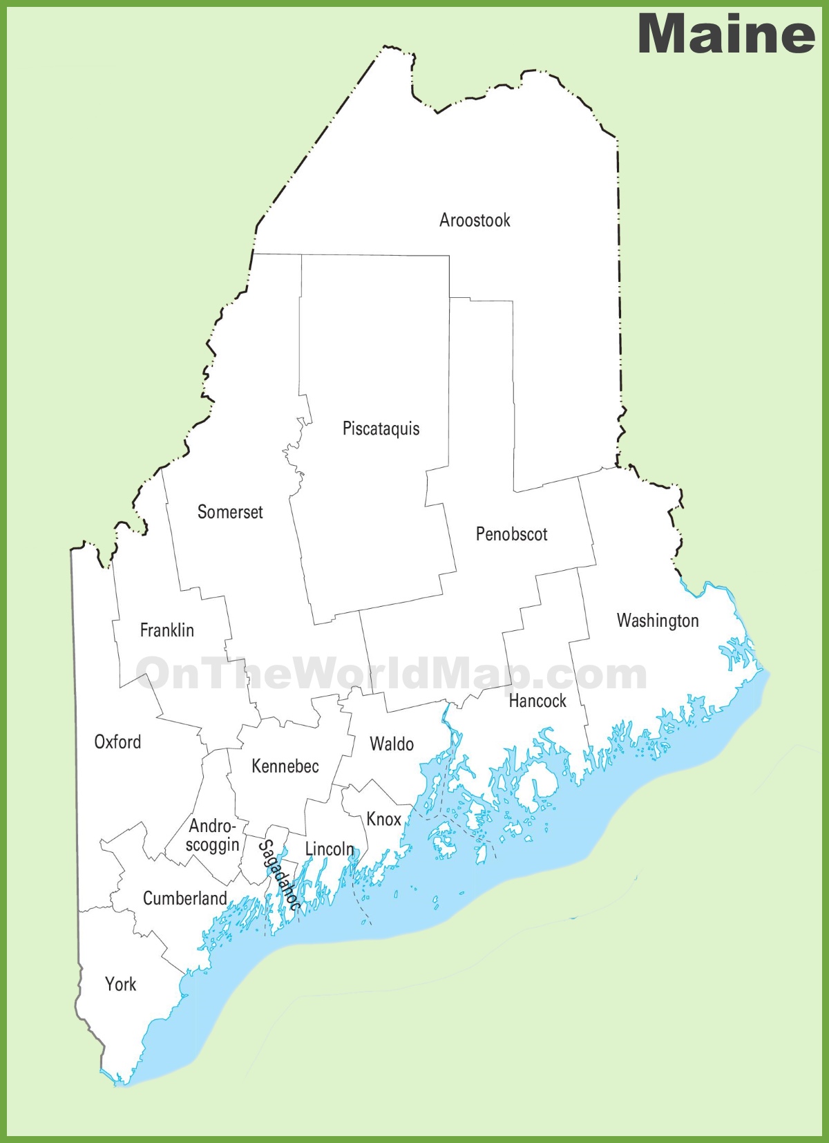 Description: This map shows counties of Maine. 