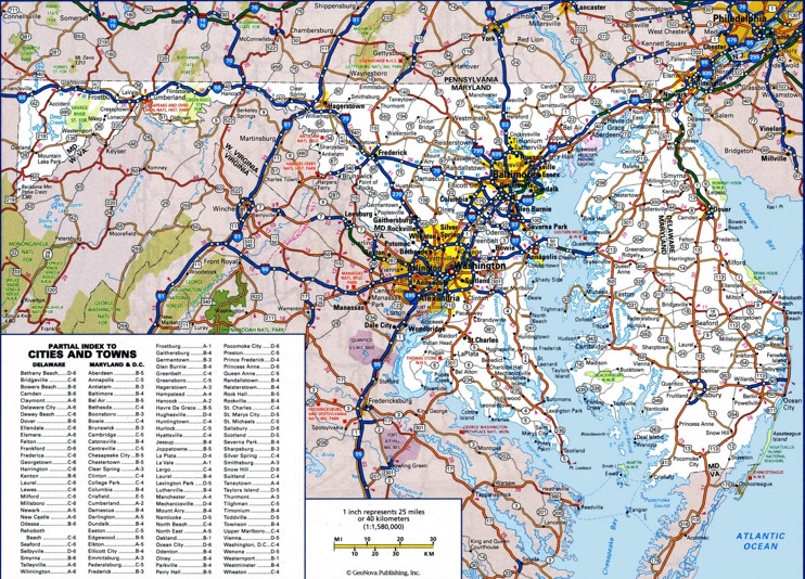 Large detailed map of Maryland with cities and towns