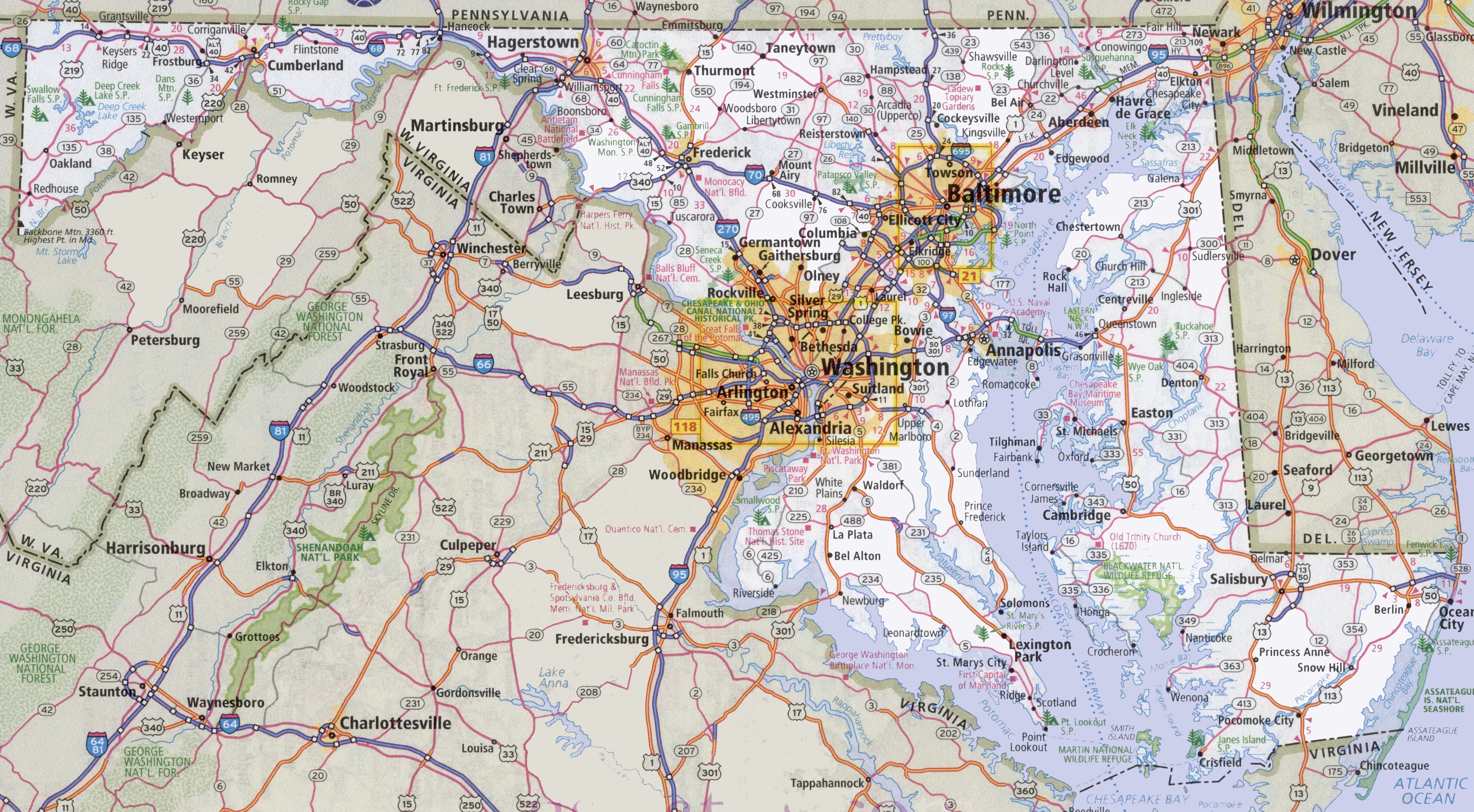 Road Map Of Maryland Maryland Road Map