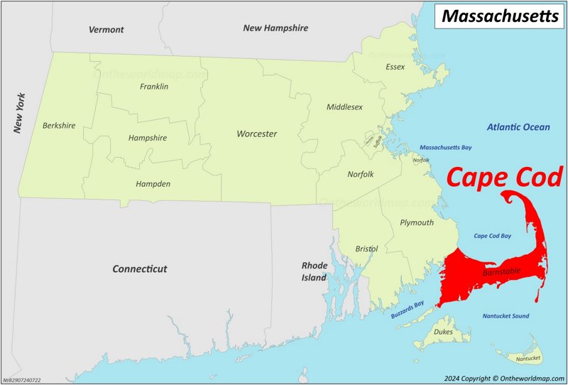 Cape Cod location on the Massachusetts Map