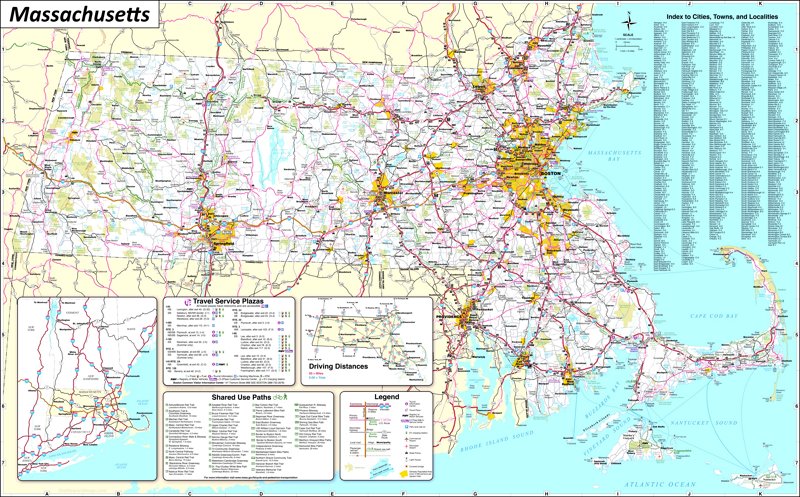 Large Detailed Map of Massachusetts With Cities and Towns