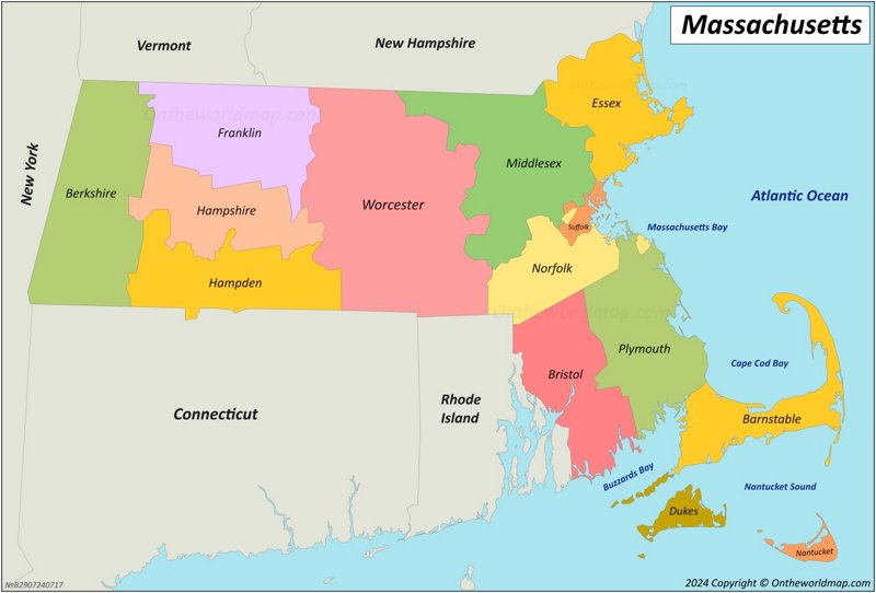 Massachusetts County Map