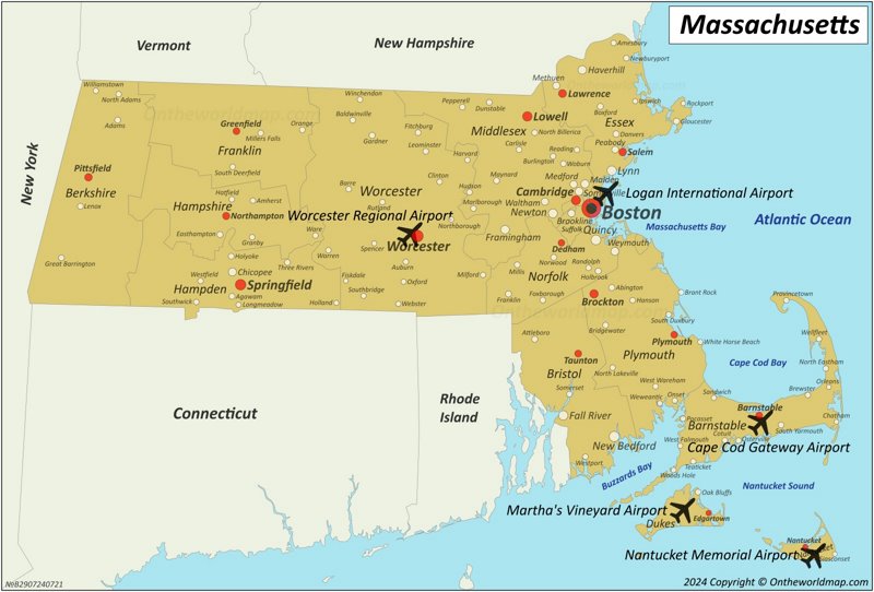 Map of Airports in Massachusetts