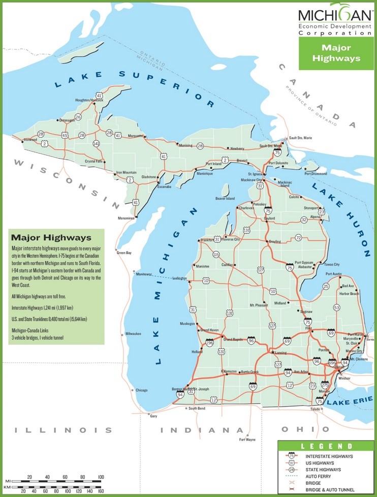 Michigan highway map