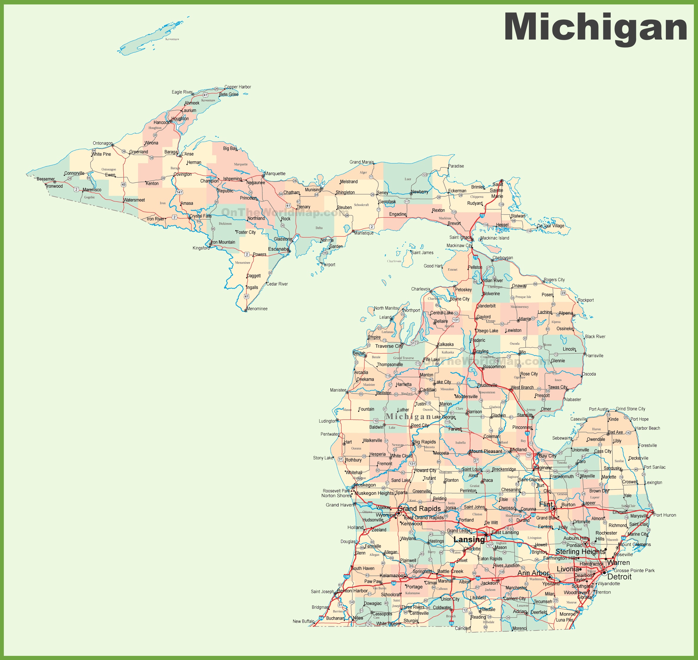 Large Map Of Michigan Counties