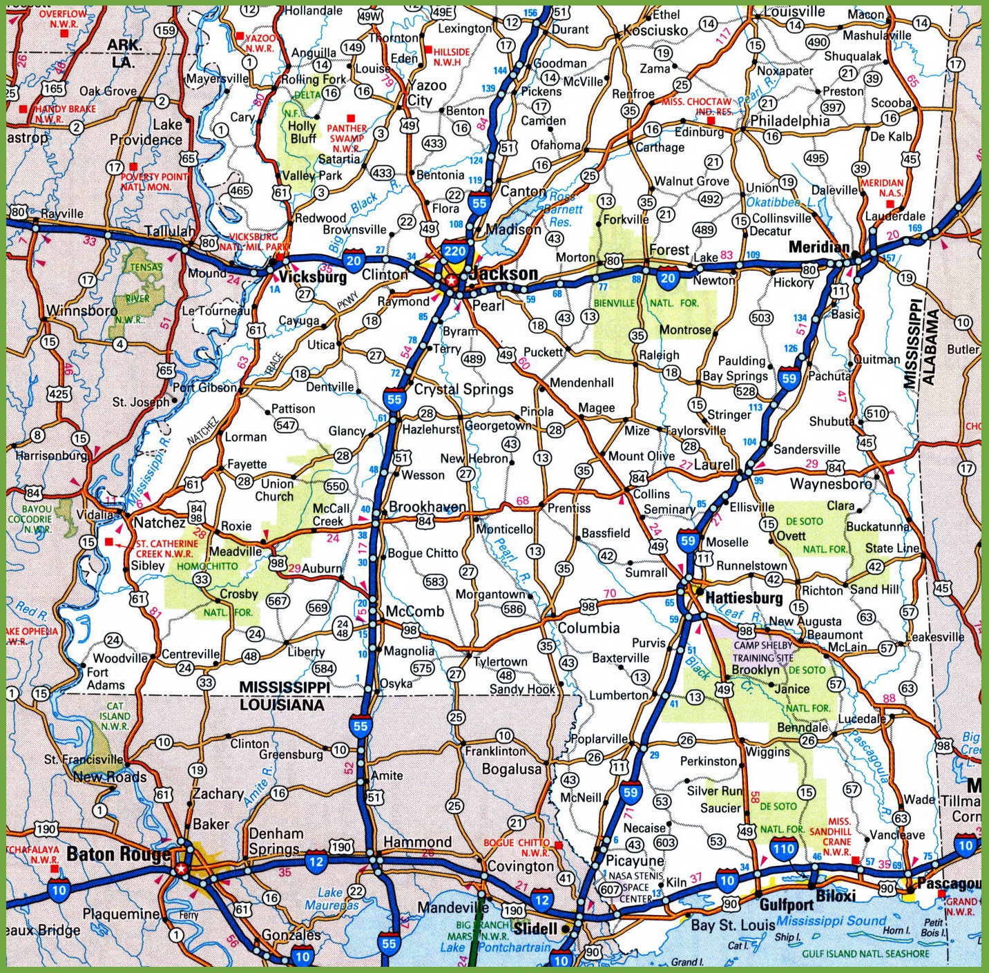 Map of Mississippi Cities - Mississippi Interstates, Highways Road Map 