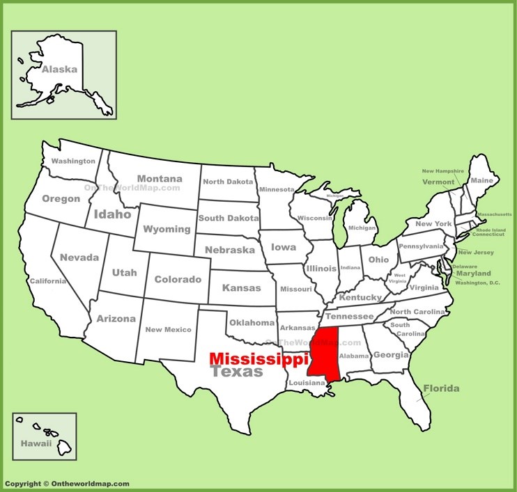 Mississippi location on the U.S. Map
