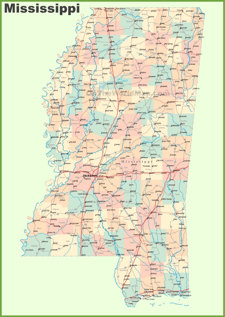 Road Map Of Mississippi With Cities Max 