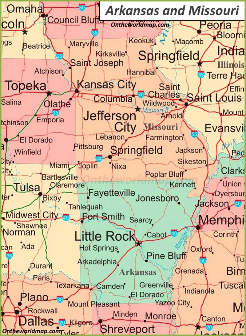 Show Me Arkansas On The Map Map Of Arkansas And Missouri