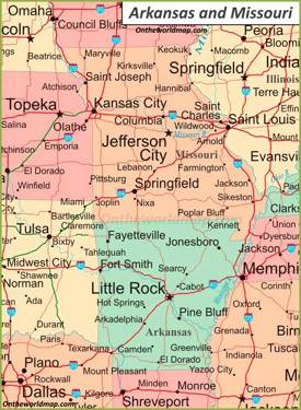 Map of Arkansas and Missouri