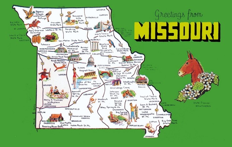 Pictorial travel map of Missouri