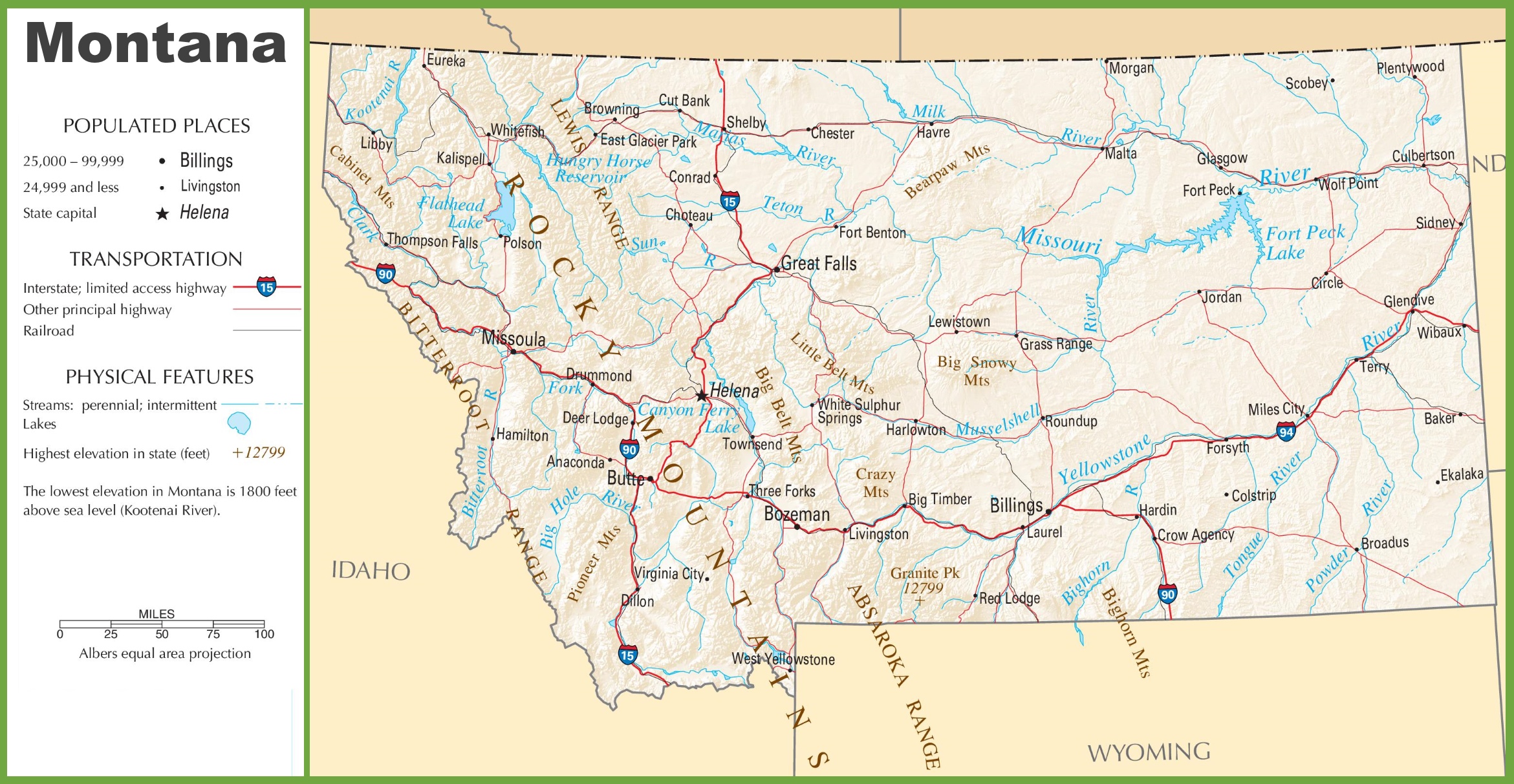 Montana Map Cut Out Style With Capital County Boundaries Cities