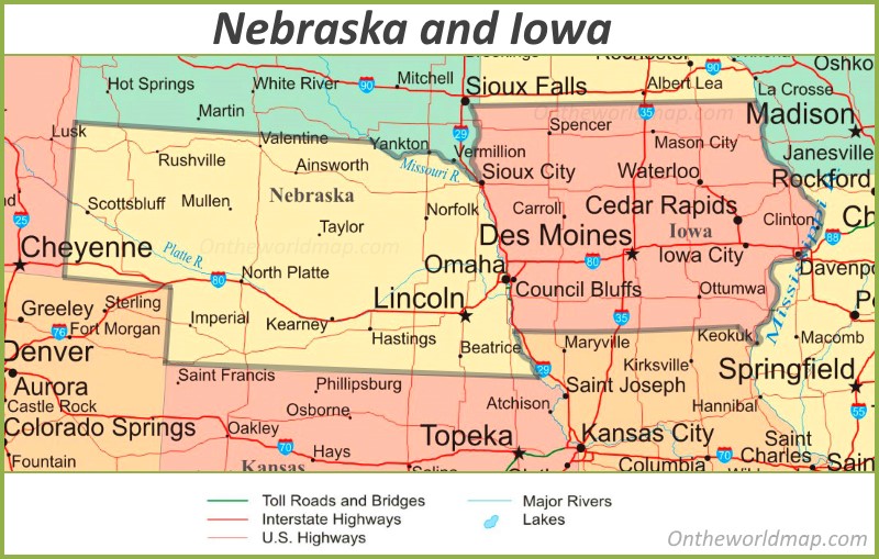Map of Nebraska And Iowa