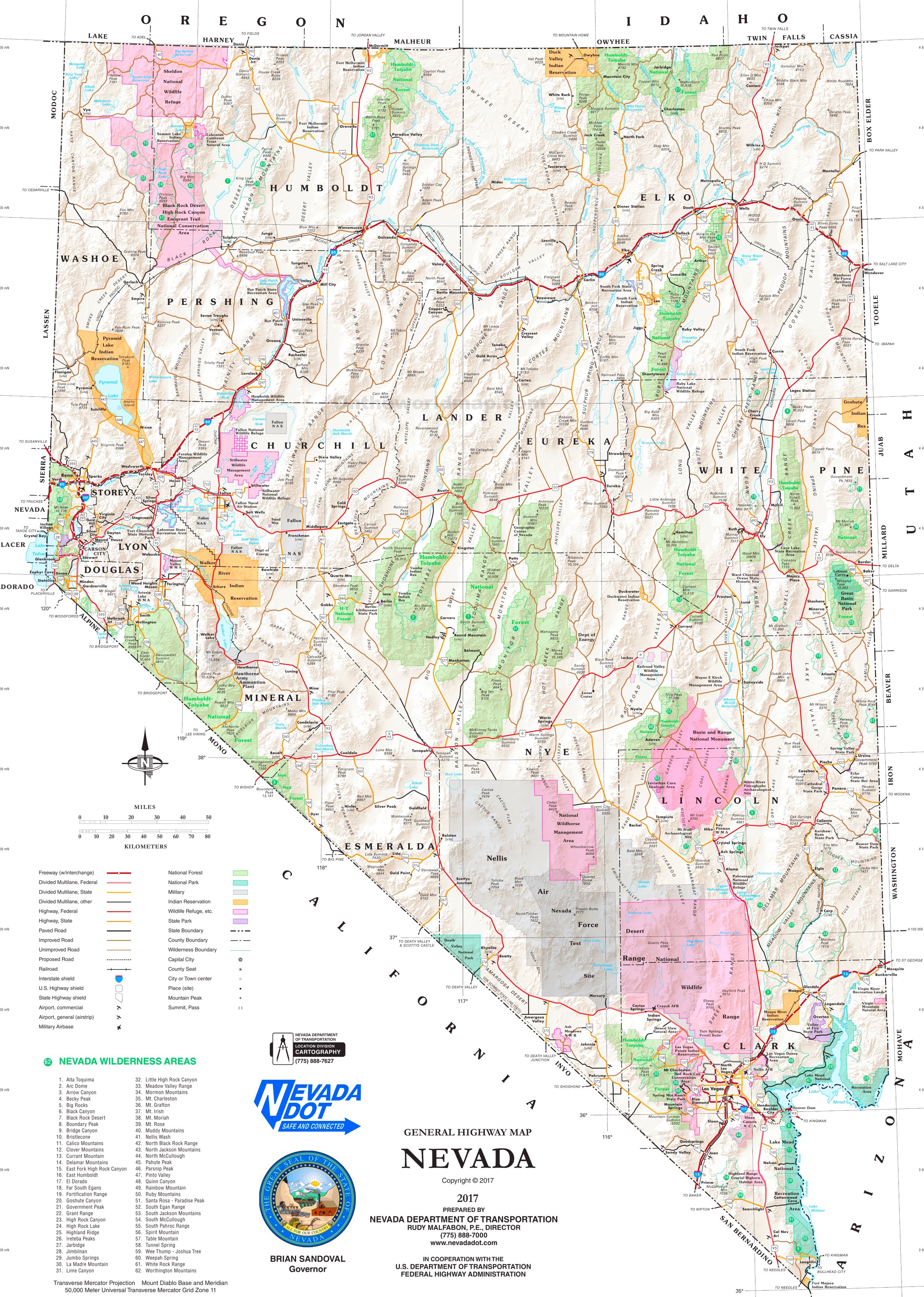 Large Detailed Administrative Map Of Nevada State With Roads Highways ...