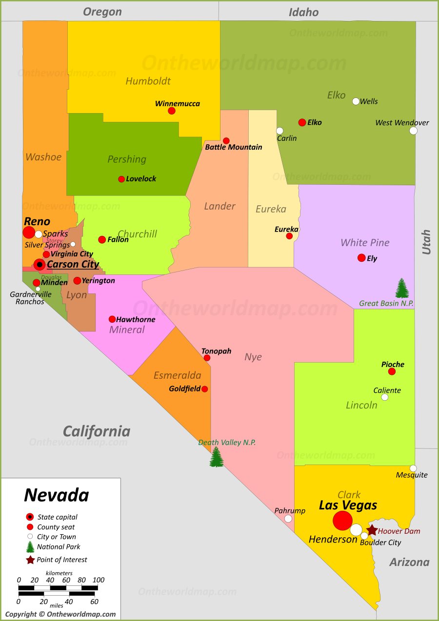 Mapa De Nevada Con Sus Ciudades
