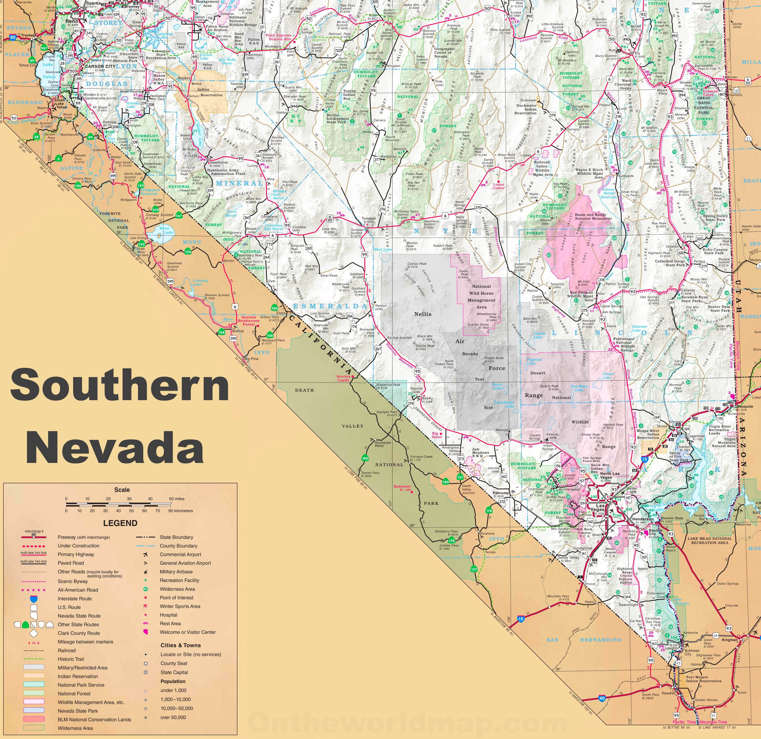 Detailed Map Of Nevada Map Of Southern Nevada