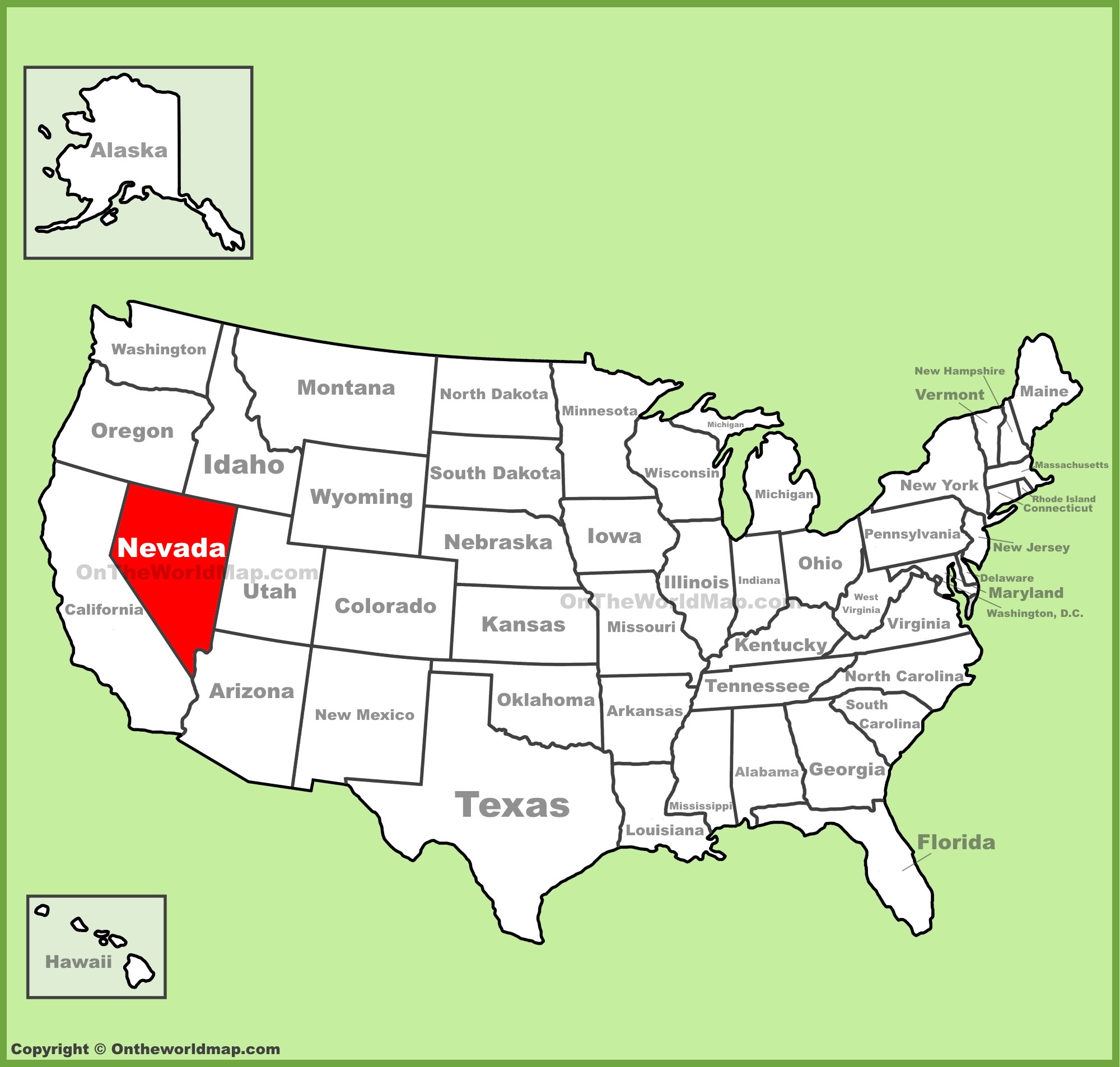 Nevada location on the U.S. Map - Ontheworldmap.com