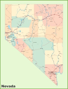 Road map of Nevada with cities