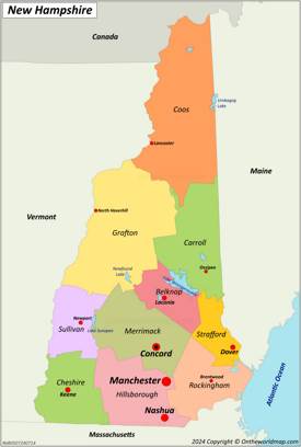 New Hampshire Counties and County Seats Map
