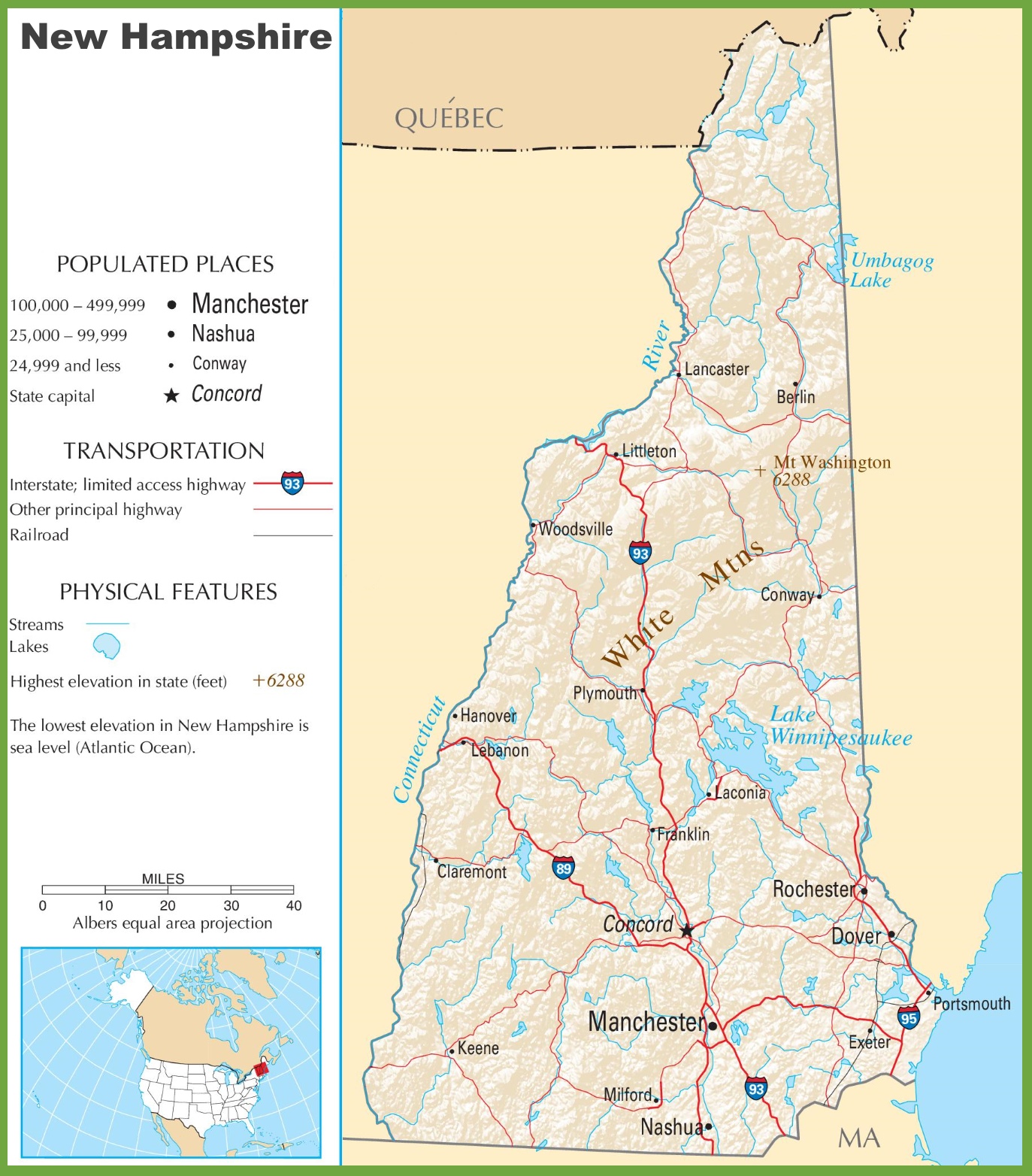 New Hampshire highway map Ontheworldmap com