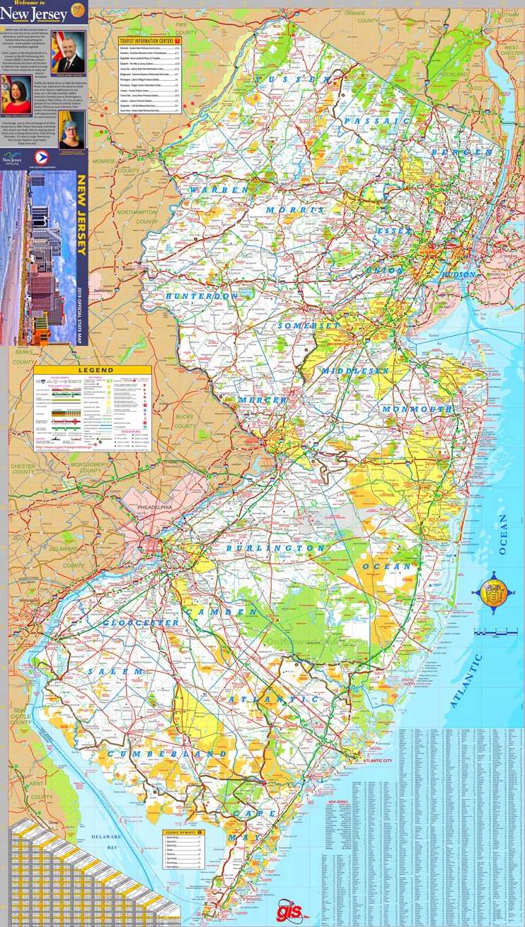 Large detailed tourist map of New Jersey