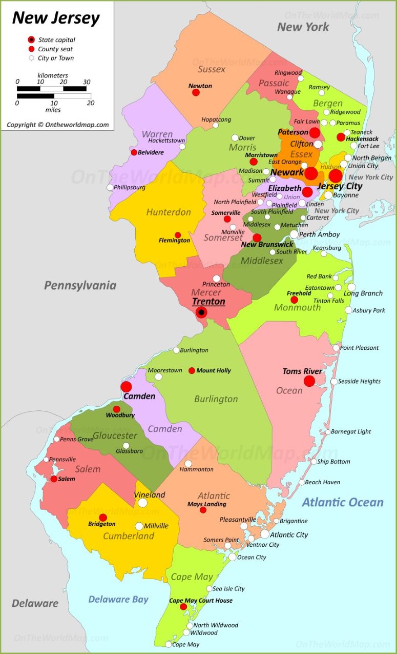 Map of New Jersey Guide of the World